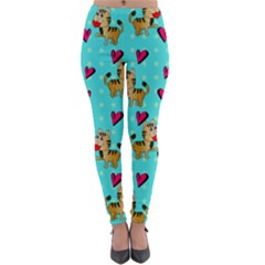 Cat Love Pattern Lightweight Velour Leggings by Ravend