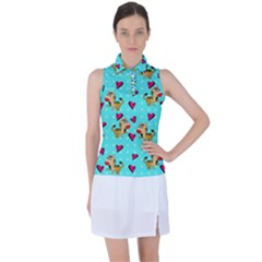 Cat Love Pattern Women s Sleeveless Polo T-shirt