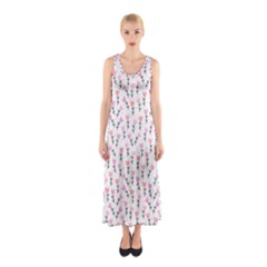 Flowers Pattern Decoration Design Sleeveless Maxi Dress