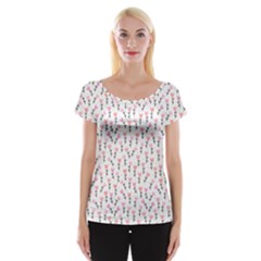 Flowers Pattern Decoration Design Cap Sleeve Top