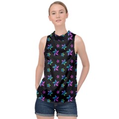 Stars Pattern Art Design Wallpaper High Neck Satin Top