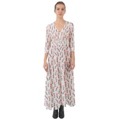 Flowers Pattern Decoration Design Button Up Boho Maxi Dress