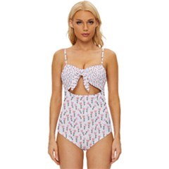 Flowers Pattern Decoration Design Knot Front One-piece Swimsuit by Ravend