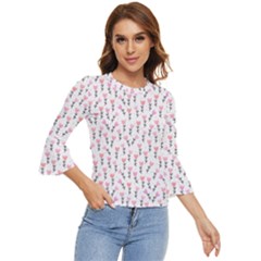 Flowers Pattern Decoration Design Bell Sleeve Top