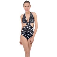 Flowers Patterns Decoration Design Halter Front Plunge Swimsuit