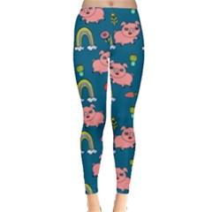 Flowers Pink Pig Piggy Seamless Everyday Leggings  by Ravend