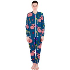 Flowers Pink Pig Piggy Seamless Onepiece Jumpsuit (ladies)