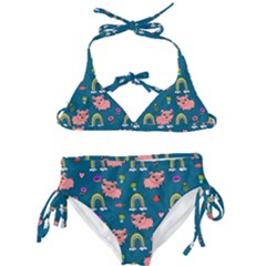 Flowers Pink Pig Piggy Seamless Kids  Classic Bikini Set