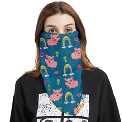 Flowers Pink Pig Piggy Seamless Face Covering Bandana (triangle) by Ravend