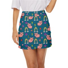 Flowers Pink Pig Piggy Seamless Mini Front Wrap Skirt