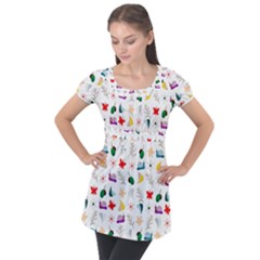 Snail Butterfly Pattern Seamless Puff Sleeve Tunic Top