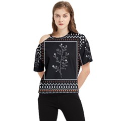 Flowers Line Art Wall Decoration One Shoulder Cut Out T-shirt by Ravend