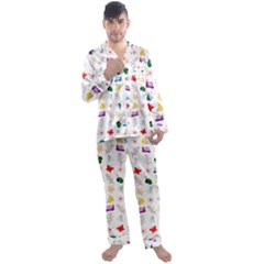 Snail Butterfly Pattern Seamless Men s Long Sleeve Satin Pajamas Set