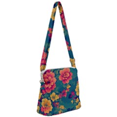 Floral Art Flowers Textile Zipper Messenger Bag