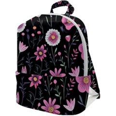 Flowers Pattern Zip Up Backpack