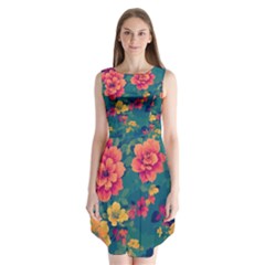 Floral Art Flowers Textile Sleeveless Chiffon Dress  