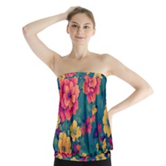 Floral Art Flowers Textile Strapless Top