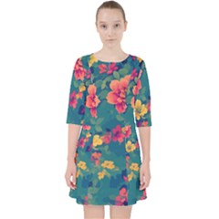 Floral Art Flowers Textile Quarter Sleeve Pocket Dress