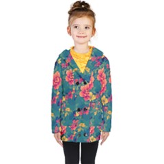 Floral Art Flowers Textile Kids  Double Breasted Button Coat