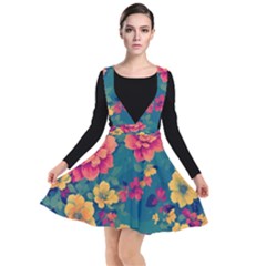 Floral Art Flowers Textile Plunge Pinafore Dress by Ravend