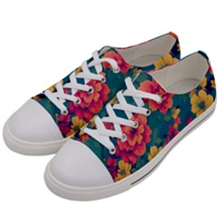 Floral Art Flowers Textile Women s Low Top Canvas Sneakers by Ravend