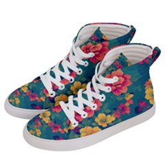 Floral Art Flowers Textile Men s Hi-top Skate Sneakers