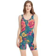 Floral Art Flowers Textile Women s Wrestling Singlet by Ravend