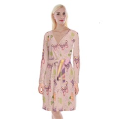 Butterfly Background Pattern Texture Long Sleeve Velvet Front Wrap Dress