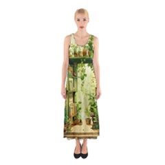 Building Potted Plants Sleeveless Maxi Dress