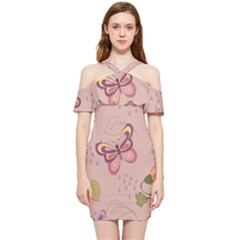 Butterfly Background Pattern Texture Shoulder Frill Bodycon Summer Dress