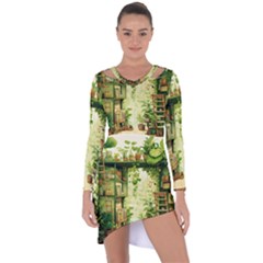 Building Potted Plants Asymmetric Cut-out Shift Dress by Ravend