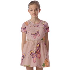 Butterfly Background Pattern Texture Kids  Short Sleeve Pinafore Style Dress