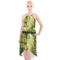 Building Potted Plants High-low Halter Chiffon Dress 