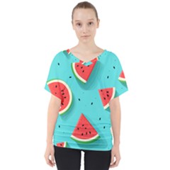 Watermelon Fruit Slice V-neck Dolman Drape Top by Ravend