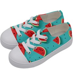 Watermelon Fruit Slice Kids  Low Top Canvas Sneakers by Ravend