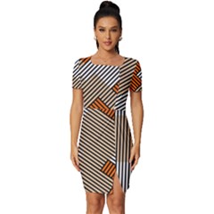 Abstract Pattern Line Art Design Decoration Fitted Knot Split End Bodycon Dress