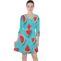 Watermelon Fruit Slice Quarter Sleeve Ruffle Waist Dress View1