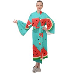 Watermelon Fruit Slice Maxi Velvet Kimono by Ravend