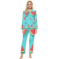 Watermelon Fruit Slice Womens  Long Sleeve Velvet Pocket Pajamas Set by Ravend