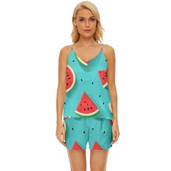 Watermelon Fruit Slice V-neck Satin Pajamas Set