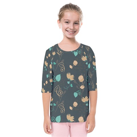 Flowers Leaves Pattern Seamless Kids  Quarter Sleeve Raglan T-shirt by Ravend