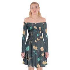 Flowers Leaves Pattern Seamless Off Shoulder Skater Dress