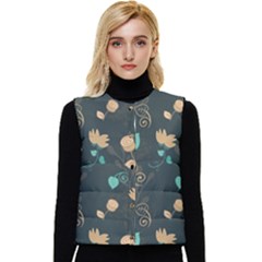 Flowers Leaves Pattern Seamless Women s Button Up Puffer Vest