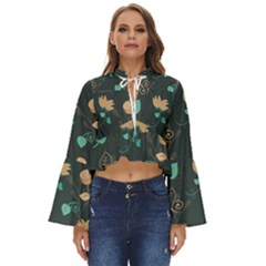 Flowers Leaves Pattern Seamless Boho Long Bell Sleeve Top