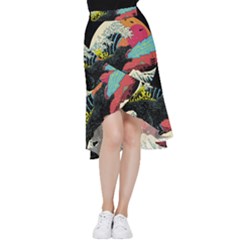 Retro Wave Kaiju Godzilla Japanese Pop Art Style Frill Hi Low Chiffon Skirt by Modalart