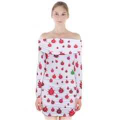 Beetle Animals Red Green Fly Long Sleeve Off Shoulder Dress by Amaryn4rt