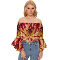 Bloom Blossom Close Up Flora Off Shoulder Flutter Bell Sleeve Top by Amaryn4rt