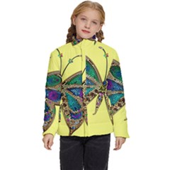 Butterfly Mosaic Yellow Colorful Kids  Puffer Bubble Jacket Coat by Amaryn4rt