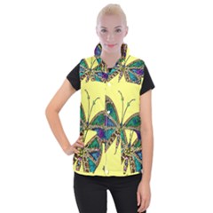 Butterfly Mosaic Yellow Colorful Women s Button Up Vest by Amaryn4rt