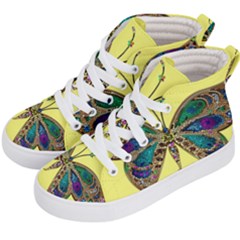 Butterfly Mosaic Yellow Colorful Kids  Hi-top Skate Sneakers by Amaryn4rt
